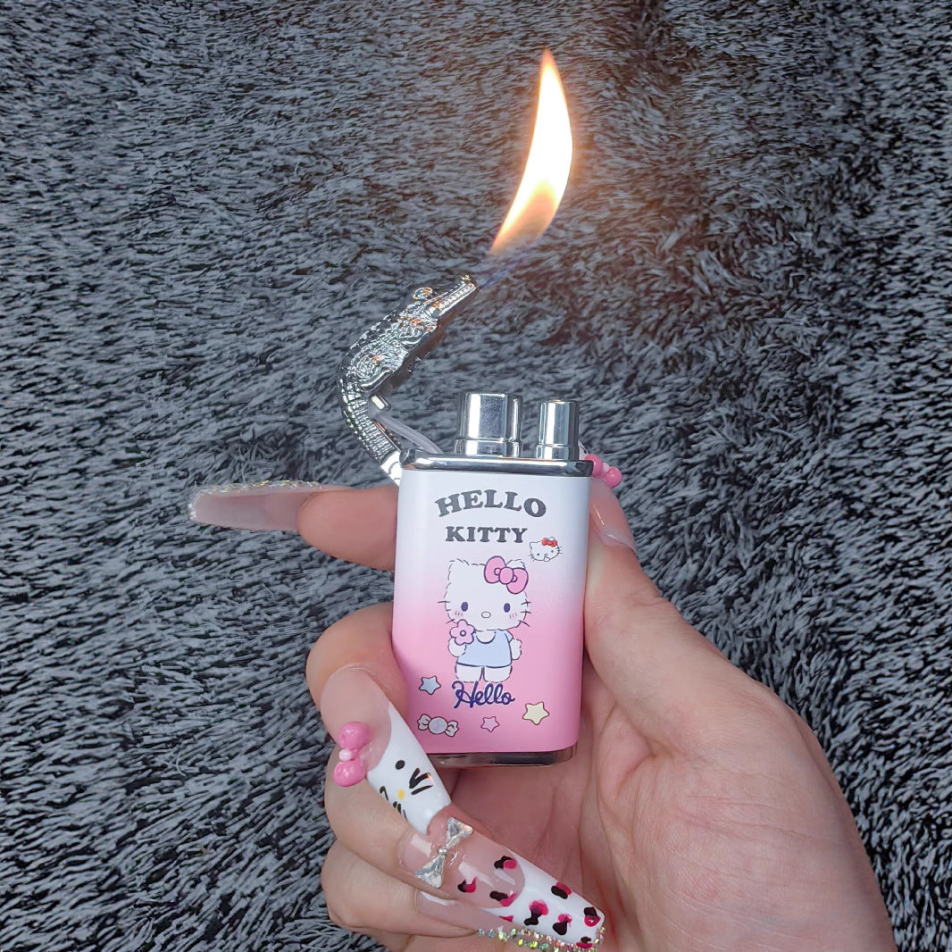 Cartoon Crocodile Lighter Twin Flame Windproof Refillable Lighter
